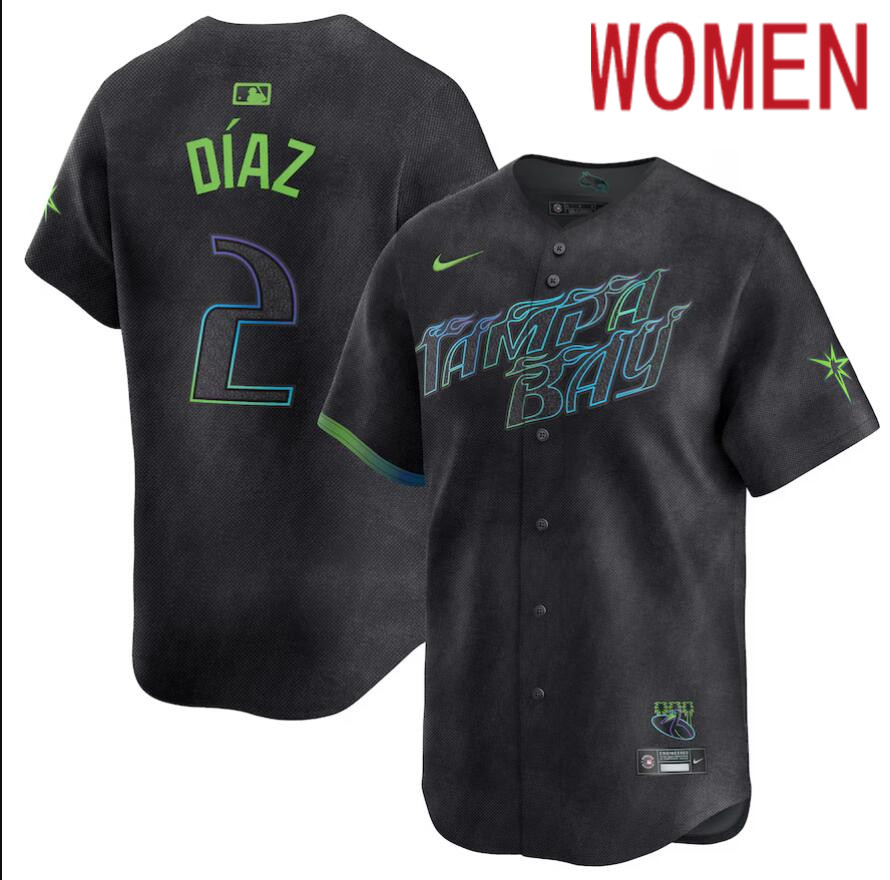 Women Tampa Bay Rays #2 Yandy Diaz Nike MLB Limited City Connect Black 2024 Jersey->->Women Jersey